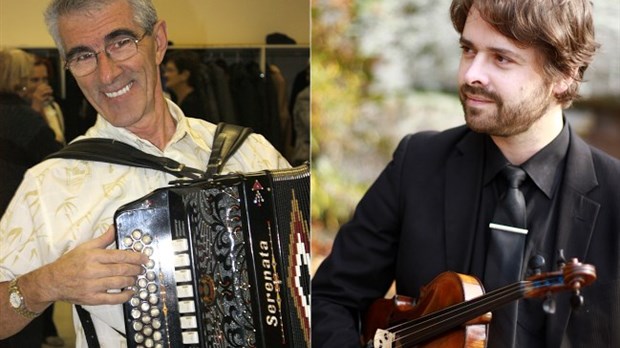 Un accordéoniste et un violoneux en prestation au CRAPO