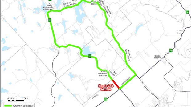 Fermeture complète de la route 343 à Saint-Ambroise