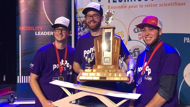 Trois étudiants du programme de Technologie du génie civil du Cégep à Joliette raflent le premier prix du concours PontPop à l’École de technologie supérieure