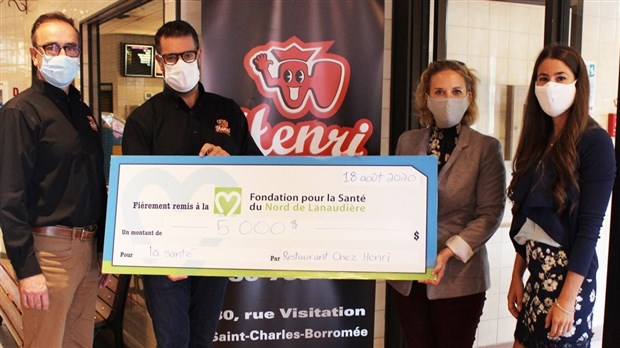 Le Restaurant Chez Henri remet 5 000 $ à la Fondation pour la Santé du Nord de Lanaudière 